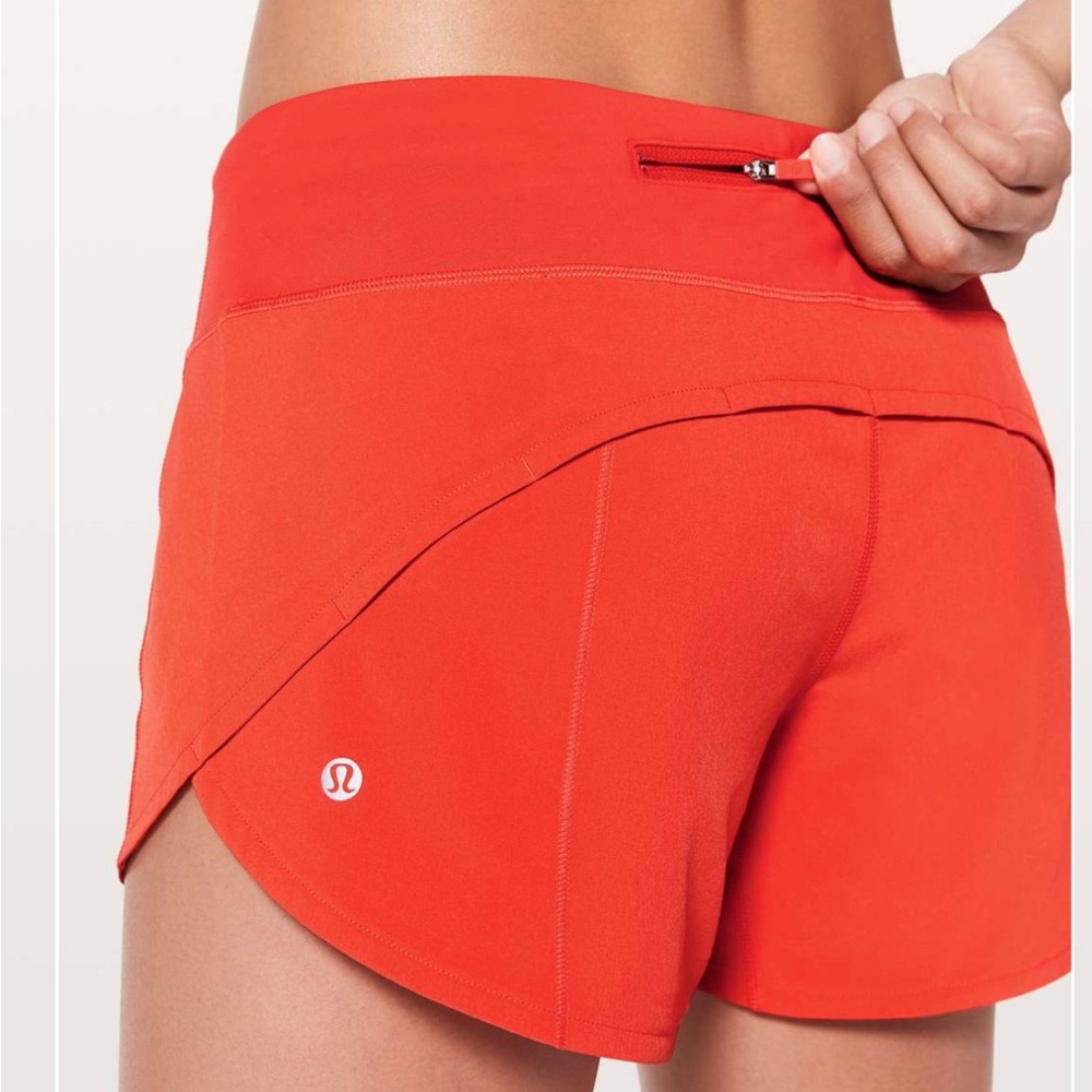 Lululemon speed up shorts, orange, size 6,  4’ inches long